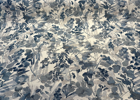 Tacino Blue Lake Polyester Linen Rayon Fabric - Blue Lake Leaves Branches, 27" Horizontal Repeat, 23" Vertical Repeat (1 Yard)