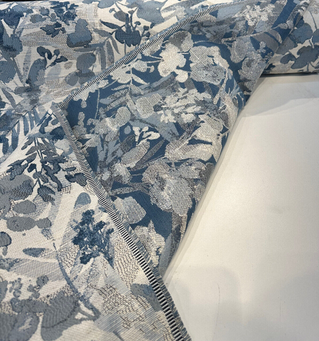 Tacino Blue Lake Polyester Linen Rayon Fabric - Blue Lake Leaves Branches, 27" Horizontal Repeat, 23" Vertical Repeat (1 Yard)