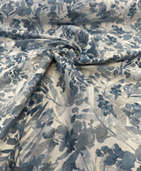 Tacino Blue Lake Polyester Linen Rayon Fabric - Blue Lake Leaves Branches, 27" Horizontal Repeat, 23" Vertical Repeat (1 Yard)