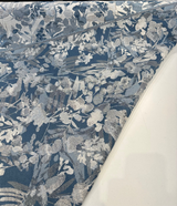 Tacino Blue Lake Polyester Linen Rayon Fabric - Blue Lake Leaves Branches, 27" Horizontal Repeat, 23" Vertical Repeat (1 Yard)