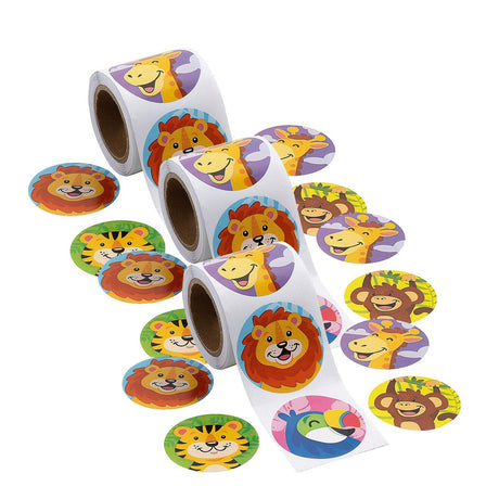 1 1/2" Happy Zoo Animal Multicolor Paper Sticker Roll 100 Pc
