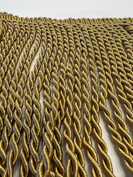 Dark Antique Gold Bullion Fringe Trim Fabric - 9" Fringe, Antique Gold, By The Yard (1 Yard)