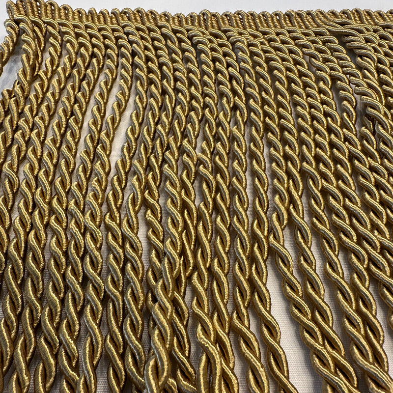 Dark Antique Gold Bullion Fringe Trim Fabric - 9" Fringe, Antique Gold, By The Yard (1 Yard)