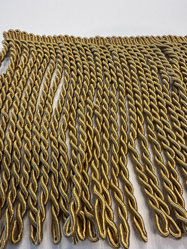 Dark Antique Gold Bullion Fringe Trim Fabric - 9" Fringe, Antique Gold, By The Yard (1 Yard)