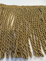 Dark Antique Gold Bullion Fringe Trim Fabric - 9" Fringe, Antique Gold, By The Yard (1 Yard)