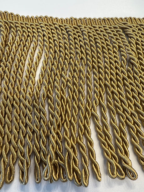 Dark Antique Gold Bullion Fringe Trim Fabric - 9" Fringe, Antique Gold, By The Yard (1 Yard)