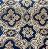 Jardins Chenille Fabric - Sapphire Blue With Gold And Ivory Geometric Diamond Pattern, 54" Width (1 Yard)