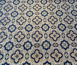 Jardins Chenille Fabric - Sapphire Blue With Gold And Ivory Geometric Diamond Pattern, 54" Width (1 Yard)