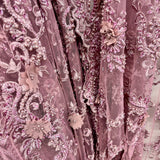 Beaded Floral Lace Fabric 3D Embroidered Net Mesh 52" Wide
