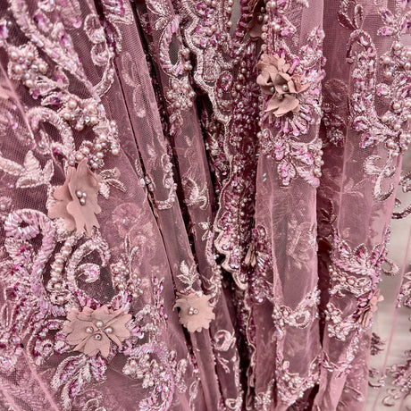 Beaded Floral Lace Fabric 3D Embroidered Net Mesh 52" Wide