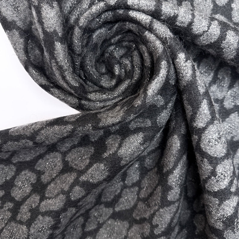 Wool Cotton Polyamide Double Weave Animal Print Gray Black