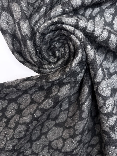 Wool Cotton Polyamide Double Weave Animal Print Gray Black