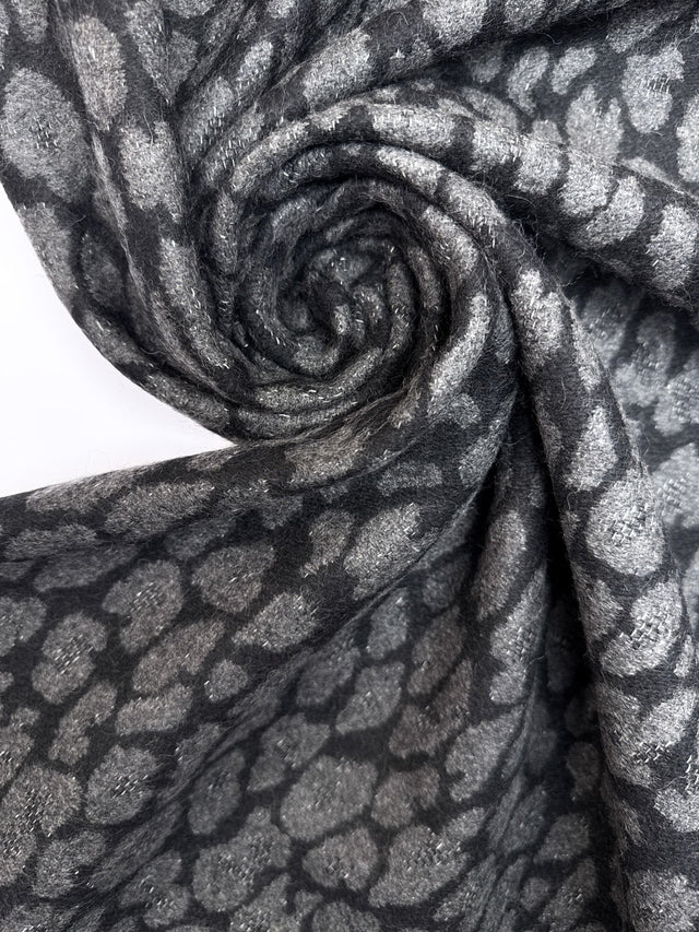 Wool Cotton Polyamide Double Weave Animal Print Gray Black