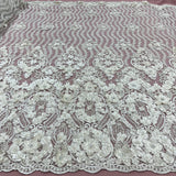 1 Yard Beaded 3D Floral Lace Fabric Embroidered on 100% Polyester Net Mesh | Lace USA - GD-363 - Ivory - 48" Width