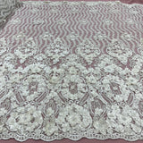 1 Yard Beaded 3D Floral Lace Fabric Embroidered 100 Percent Polyester Net Mesh 48 inch Width