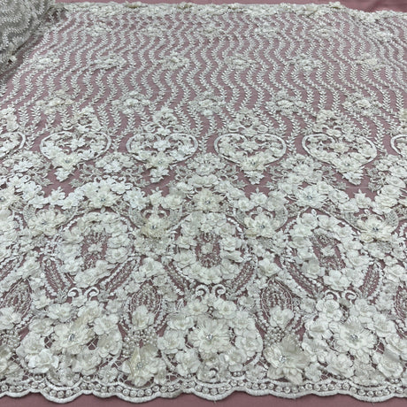 Beaded 3D Floral Lace Mesh