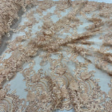Beaded Floral Lace Fabric 3D Embroidered Net Mesh 52" Wide