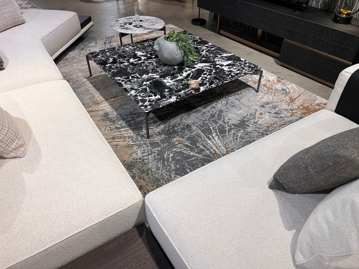 METZ 4201 Polyester Viscose Rug - Crème, Charcoal, Silver, Teal Marbled Abstract, Warm Mocha Tone-To-Tone High-Low Texture, 9' 8" X 13' (1 Rug)
