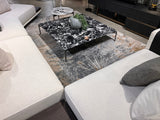 METZ 4201 Polyester Viscose Rug - Crème, Charcoal, Silver, Teal Marbled Abstract, Warm Mocha Tone-To-Tone High-Low Texture, 9' 8" X 13' (1 Rug)