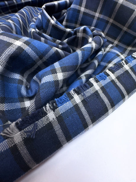Cotton Tweed Checked Gray-Blue