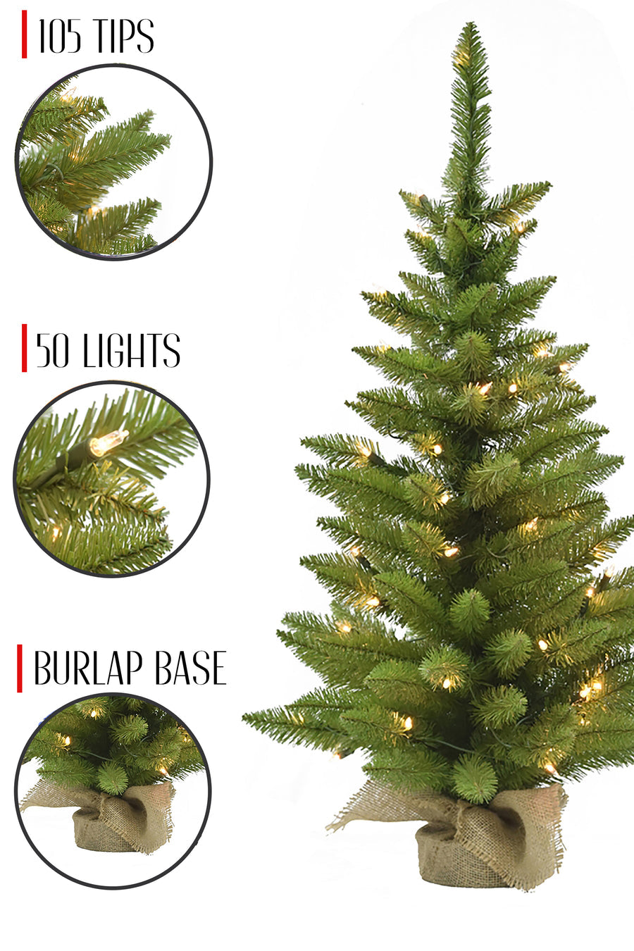 3' Prelit Tabletop Christmas Tree with Burlap Base