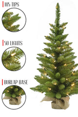 3' Prelit Tabletop Christmas Tree with Burlap Base