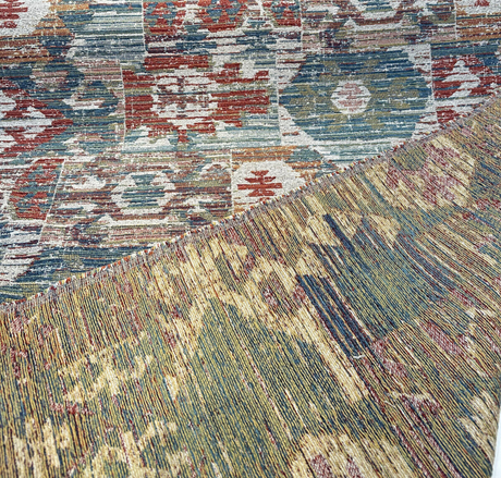 Tahoma Vintage Inspired Multi Chenille Fabric - Multi Color Distressed Medallion Floral Pattern, 54" Width (1 Yard)