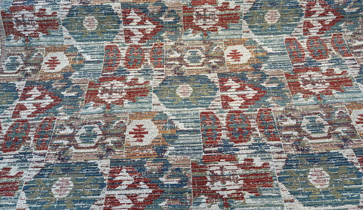 Tahoma Vintage Inspired Multi Chenille Fabric - Multi Color Distressed Medallion Floral Pattern, 54" Width (1 Yard)