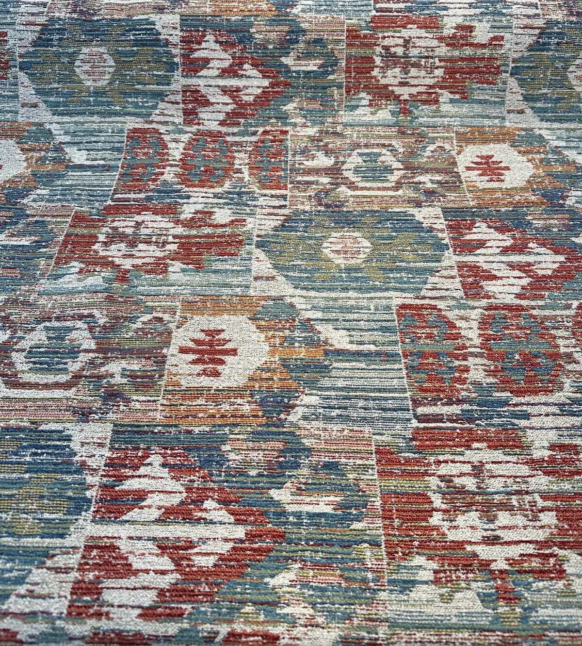 Tahoma Vintage Inspired Multi Chenille Fabric - Multi Color Distressed Medallion Floral Pattern, 54" Width (1 Yard)