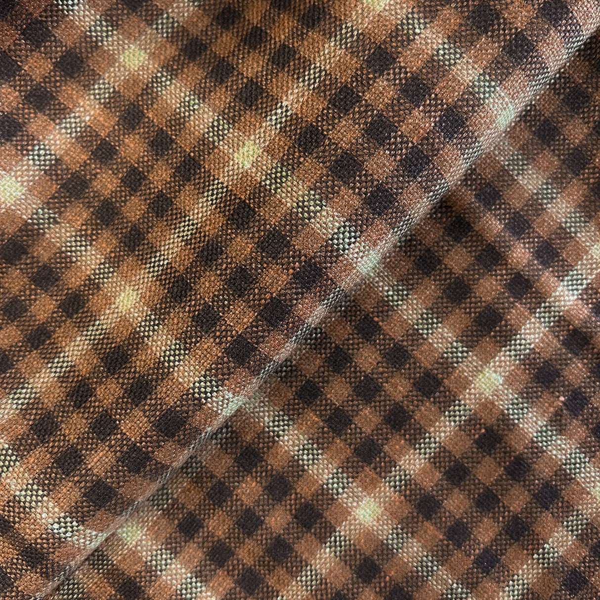 Brown And Black Small Check Wool Suiting Wool Fabric - Brown And Black Small Check, 58/60" Width