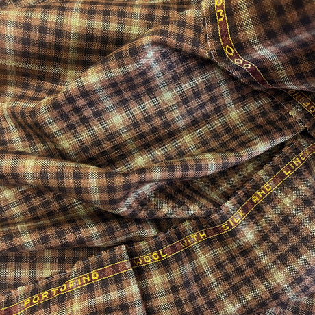 Brown And Black Small Check Wool Suiting Wool Fabric - Brown And Black Small Check, 58/60" Width