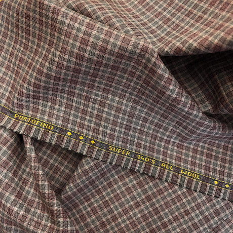 Taupe Check Super 140S Italian Wool Fabric - Taupe Check, 58/60" Width