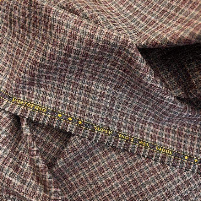 Taupe Check Super 140S Italian Wool Fabric - Taupe Check, 58/60" Width