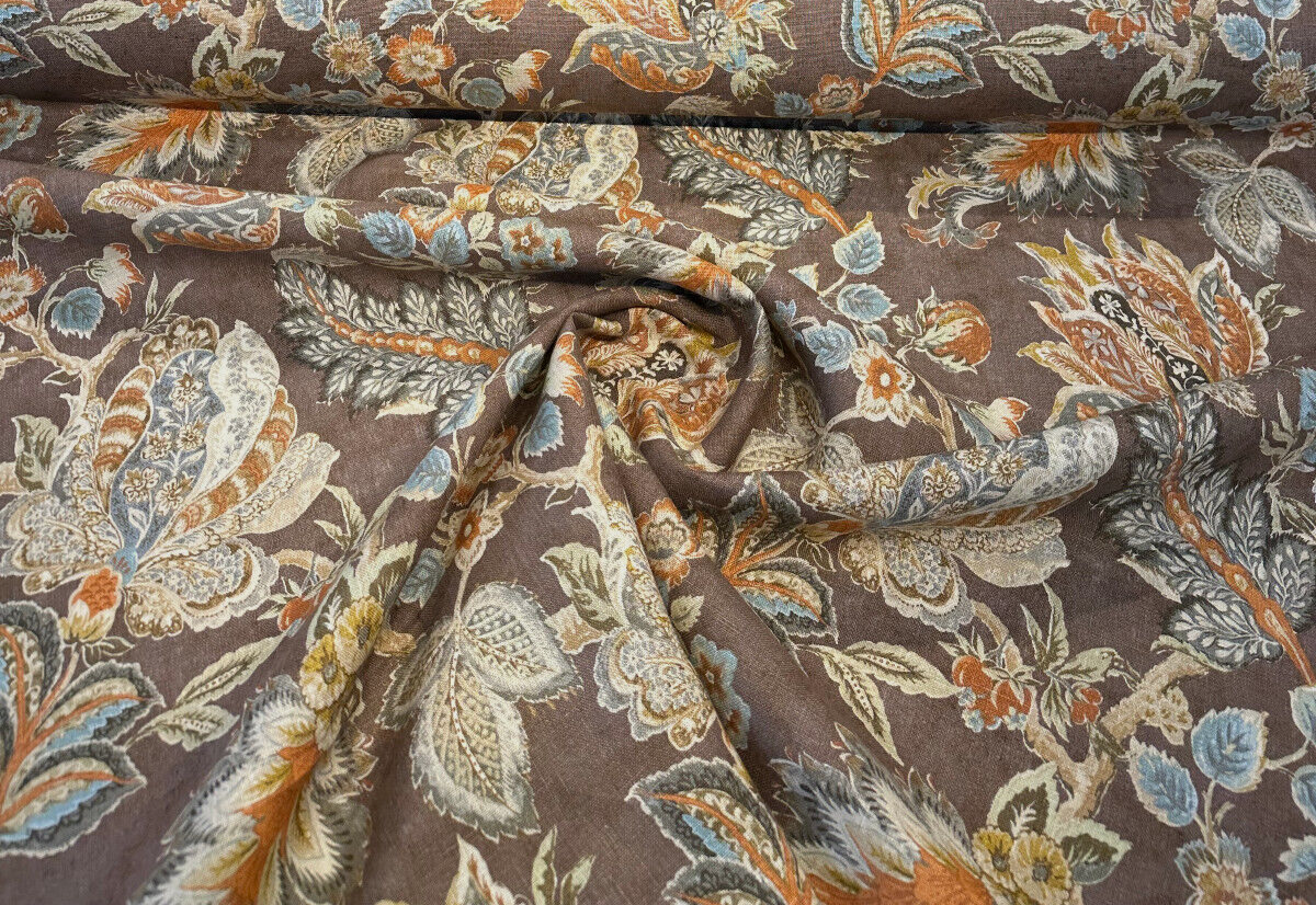 Brompton Linen Fabric - Amber Brown, Woven Pattern, 54" Width (By The Yard)