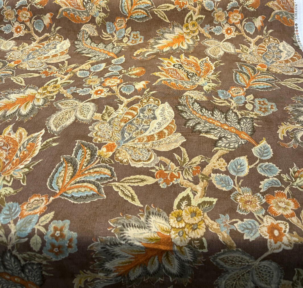 Brompton Linen Fabric - Amber Brown, Woven Pattern, 54" Width (By The Yard)