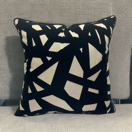 Viva014 Black Velvet Geometric Accent Pillow Polyester Fabric - Multi, 20" X 20" (1 Unit)
