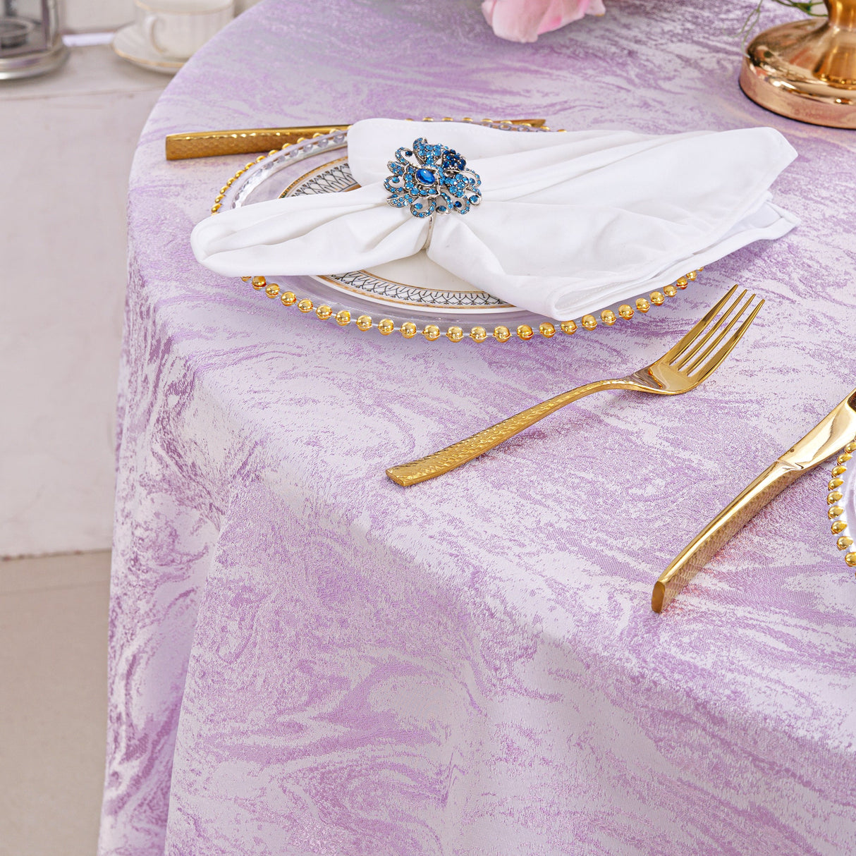 Round Polyester Tablecloth 120" Mirage Jacquard Lavender