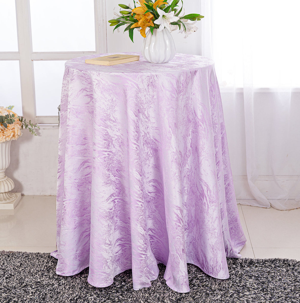 Round Polyester Tablecloth 120" Mirage Jacquard Lavender