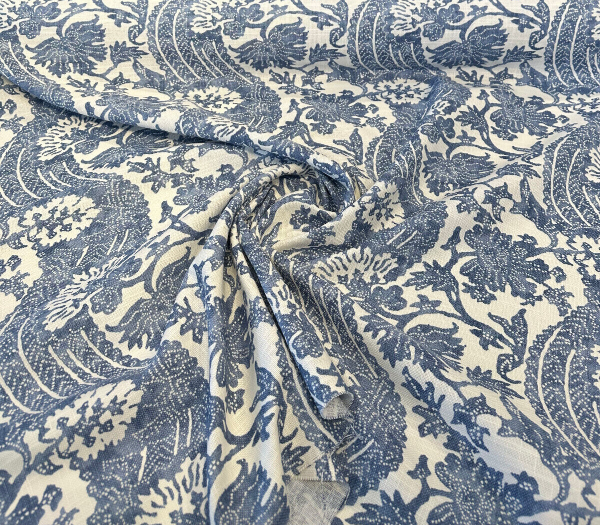 Waverly Brevard Cotton Linen Fabric - Chambray Blue, 54" Width, 13.5" Horizontal Repeat, 13.5" Vertical Repeat (1 Yard)