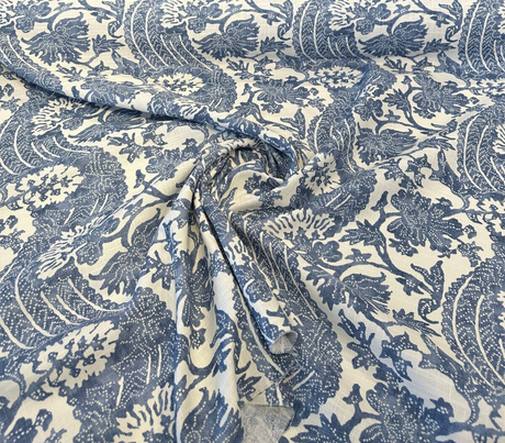 Waverly Brevard Cotton Linen Fabric - Chambray Blue, 54" Width, 13.5" Horizontal Repeat, 13.5" Vertical Repeat (1 Yard)