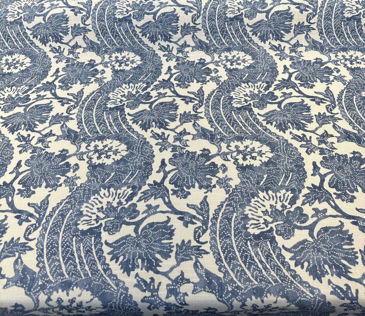 Waverly Brevard Cotton Linen Fabric - Chambray Blue, 54" Width, 13.5" Horizontal Repeat, 13.5" Vertical Repeat (1 Yard)