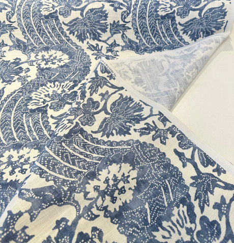 Waverly Brevard Cotton Linen Fabric - Chambray Blue, 54" Width, 13.5" Horizontal Repeat, 13.5" Vertical Repeat (1 Yard)