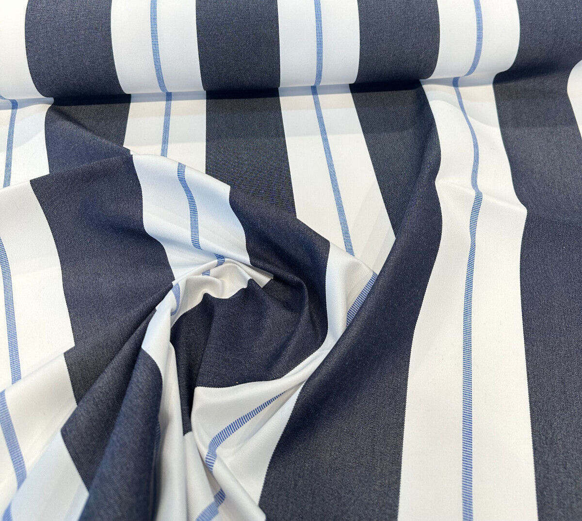 Relate Harbor Acrylic Fabric - Navy Blue, Light Blue, White Stripes, 54" Width (1 Yard)
