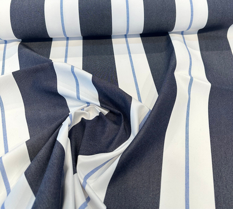 Relate Harbor Acrylic Fabric - Navy Blue, Light Blue, White Stripes, 54" Width (1 Yard)