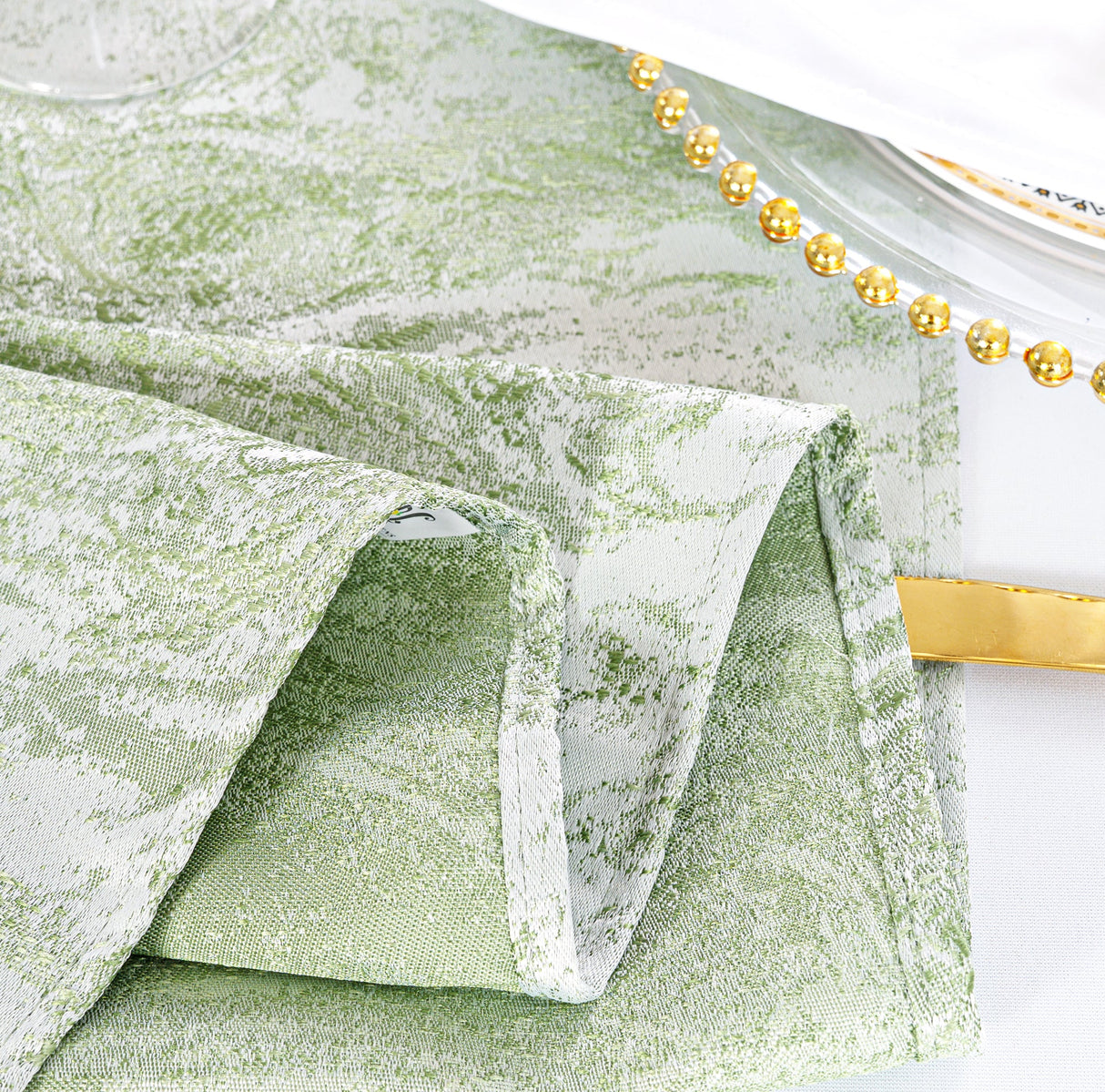 Round Polyester Tablecloth 132" Mirage Jacquard Sage Green