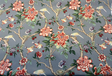Mudan Tea Berry Cotton Fabric - Floral Birds, Red Pink Green Brown Gray, 54" Width (1 Yard)