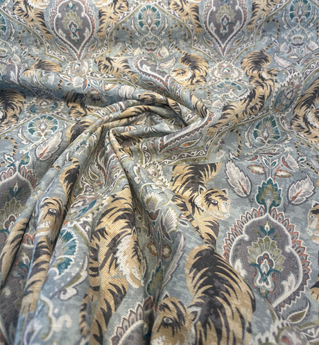 Twin Tigers Cotton Fabric - Reed Animal Botanical Print, 54" Width (1 Yard)