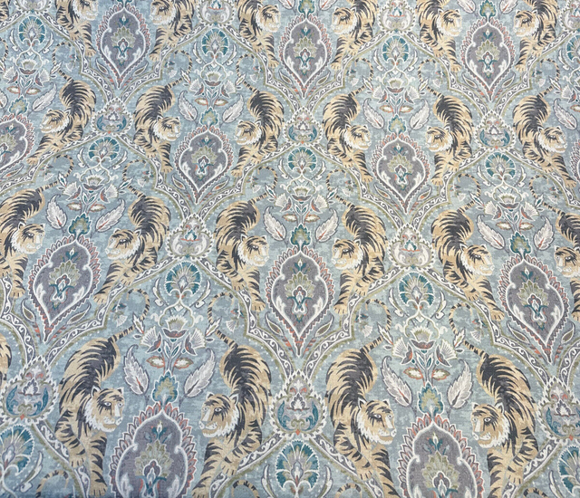 Twin Tigers Cotton Fabric - Reed Animal Botanical Print, 54" Width (1 Yard)