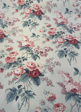 Waverly Emma'S Garden Rosewood Cotton Fabric - Floral Birds, Beige Background, 54" Width, 18" Vertical Repeat, 13.5" Horizontal Repeat (1 Yard)