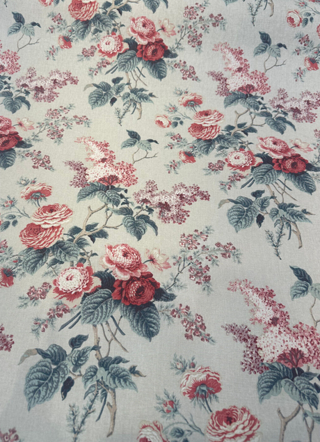 Waverly Emma'S Garden Rosewood Cotton Fabric - Floral Birds, Beige Background, 54" Width, 18" Vertical Repeat, 13.5" Horizontal Repeat (1 Yard)